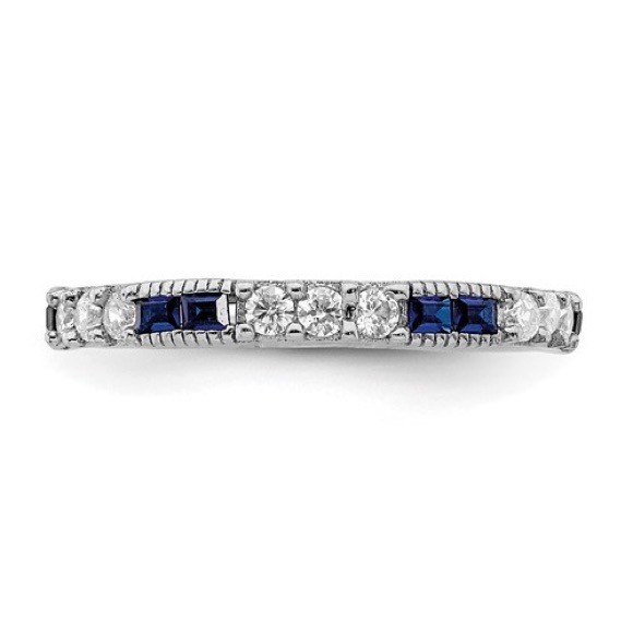 Sterling Silver Rhodium-plated Synthetic Blue Spinel and CZ Ring - Picture 3 of 5